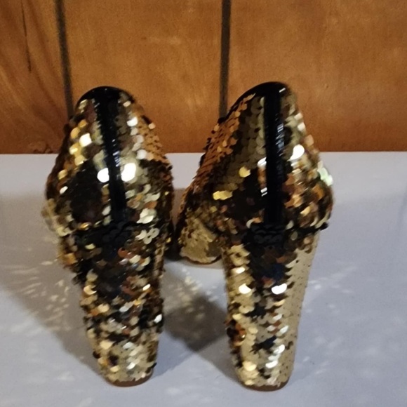 JCrew Factory Size 8.5 Gold Black Sequins Heels Pump 5 EUC ** - Picture 6 of 9